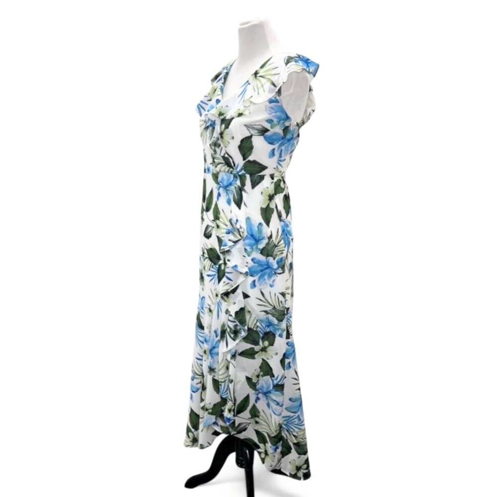 Banana Republic Floral Maxi Dress Size 4 Blue Green Tropical Wrap Style High Low